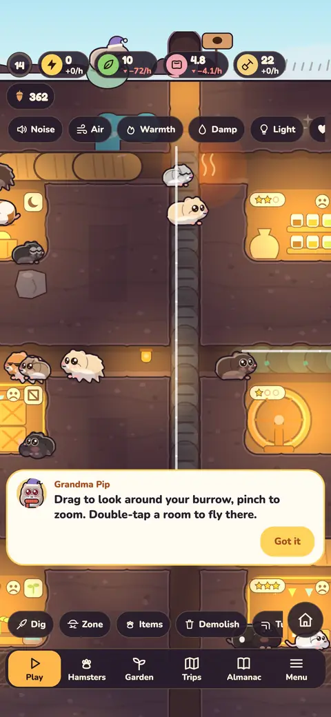 Tubes connecting the rooms, with hamsters on the way